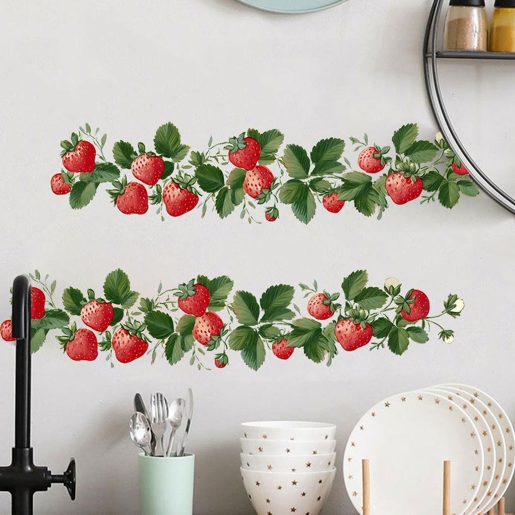 Fresh Strawberry Flowers Rattan Living Room Kitchen Bedroom Self-adhesive Background Decoration Stickers