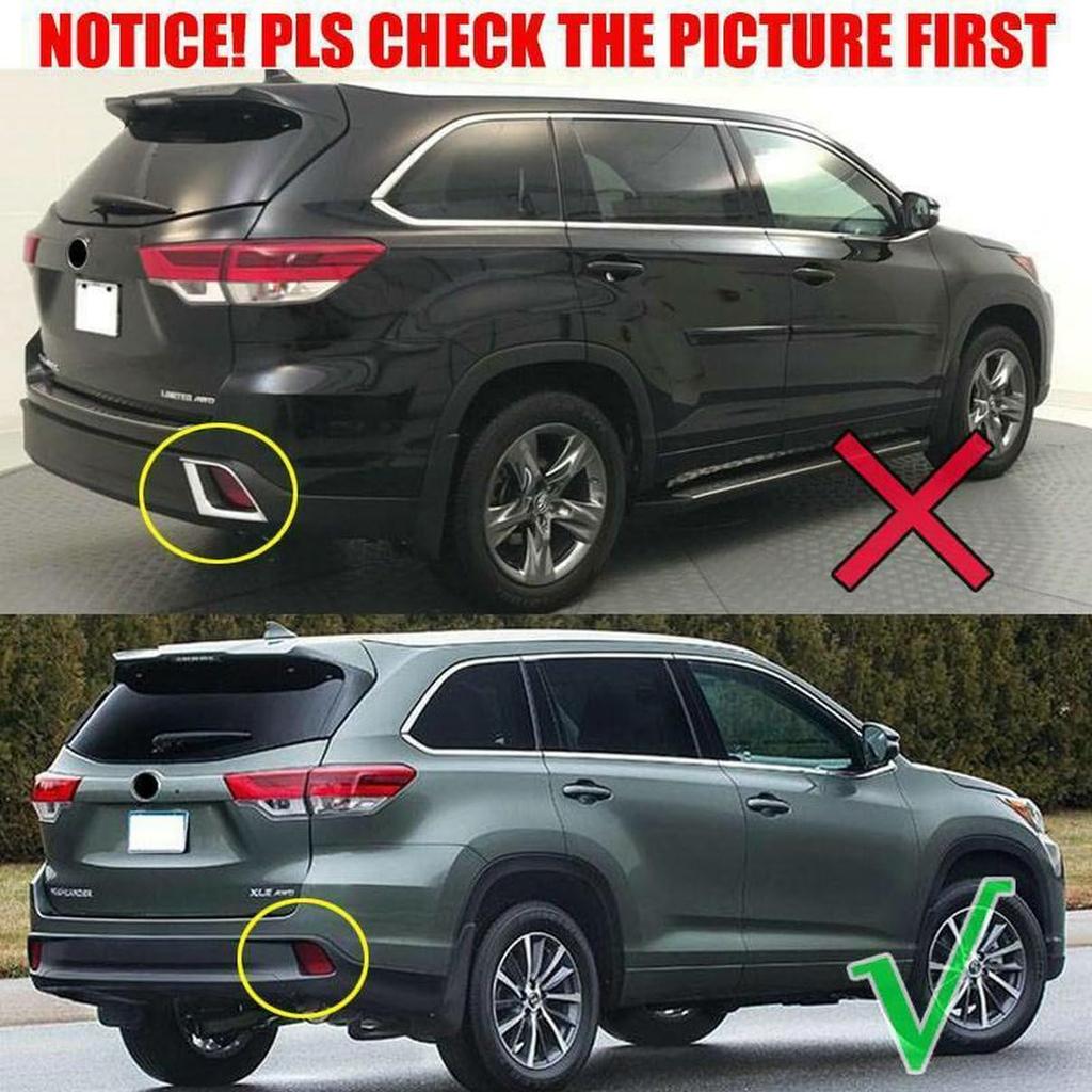 Chrome Highlander Rear Bumper Reflector Fog Light Lamp Frame Bezel Molding Cover Trims for 2014-2018 Toyota Highlander