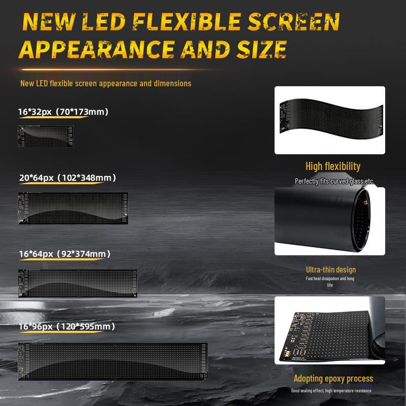 Inteligentny ekran LED do samochodu: Bluetooth sterowany aplikacją, elastyczny wyświetlacz w pełnym kolorze do okien i drzwi