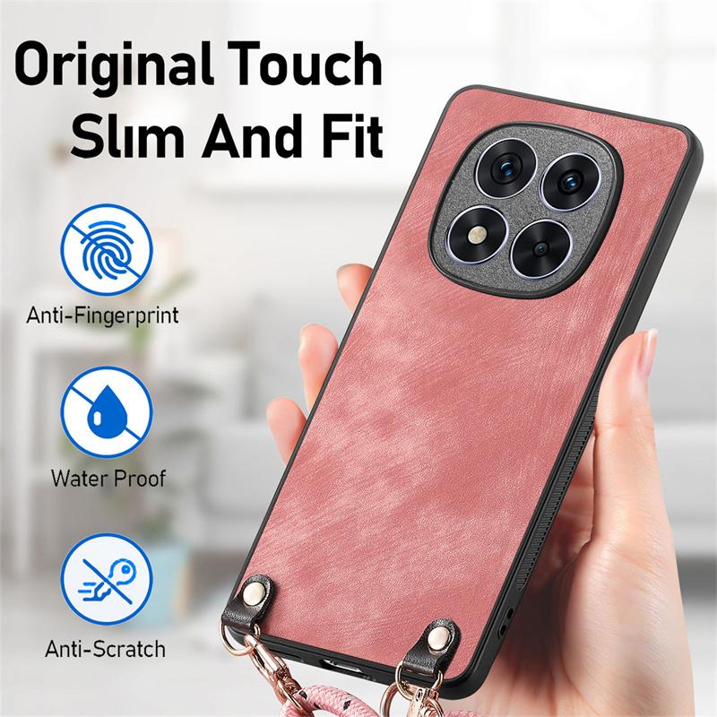 Leather Adjustable Crossbody Strap Case for Xiaomi Redmi Note 14 Pro Plus Detachable Lanyard Cover for Redmy Note14 Note14pro+