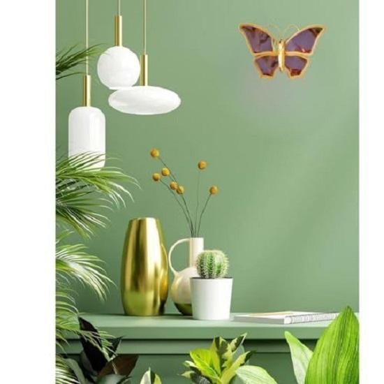 1 Pcs Butterfly Shape Fiber Wall Mirror with Acrylic Golden Aesthetic Frame with Hook for Hanging On Walls