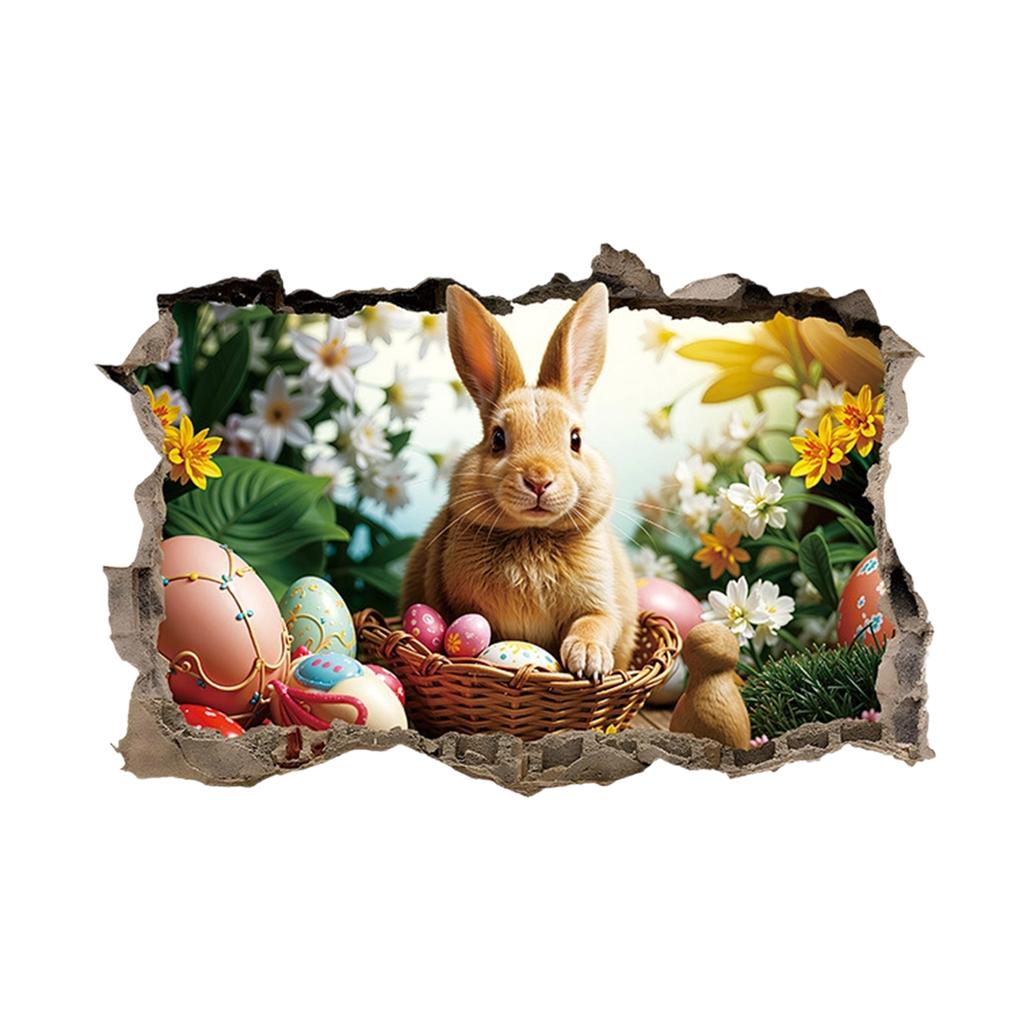 Creative Easter Wall Stickers,Festive 3D Breakthrough Stickers Easter Bunny Decorative Wall Decals For Home Roomm Room Party