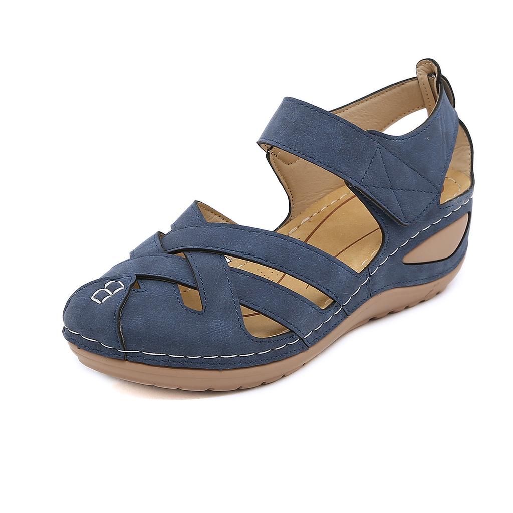 Baotou Schuhe rutschfeste große Sandalen Keilabsatz Damenschuhe Klettschuhe außerhalb der Nählinie