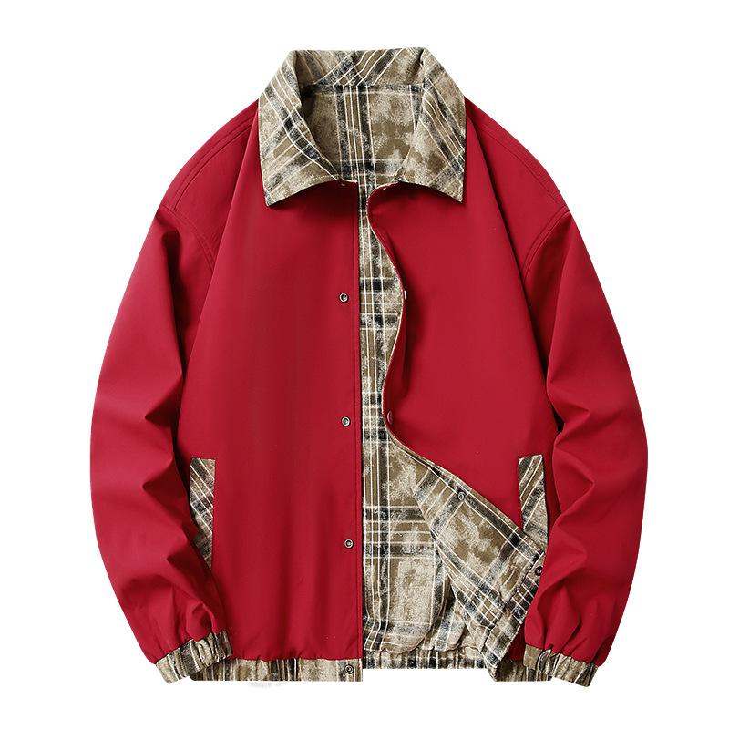 

Весенне-осенняя двусторонняя мужская куртка Мужская повседневная куртка XL красный