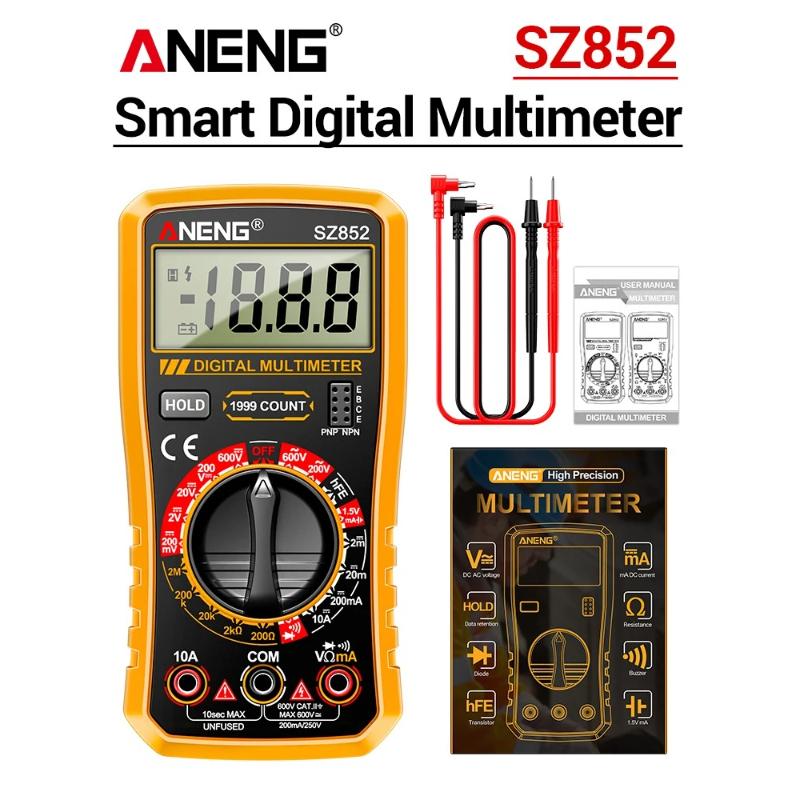 Digital Multimeter ANENG SZ852 Professional 1999 Counts 600V AC DC Voltage Current Resistance Tester HFE Transistor Diode Test with Digital Display