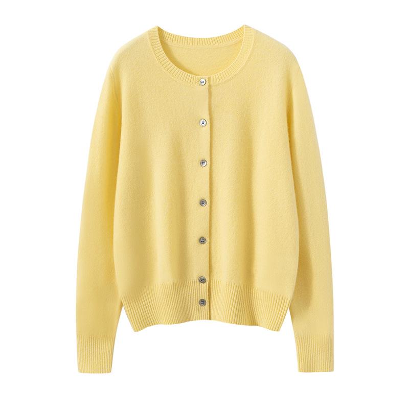 Women's 100% Pure Cashmere Loose Round Neck Cardigan - Autumn/Winter Fashion Solid Color Knit Sweater.