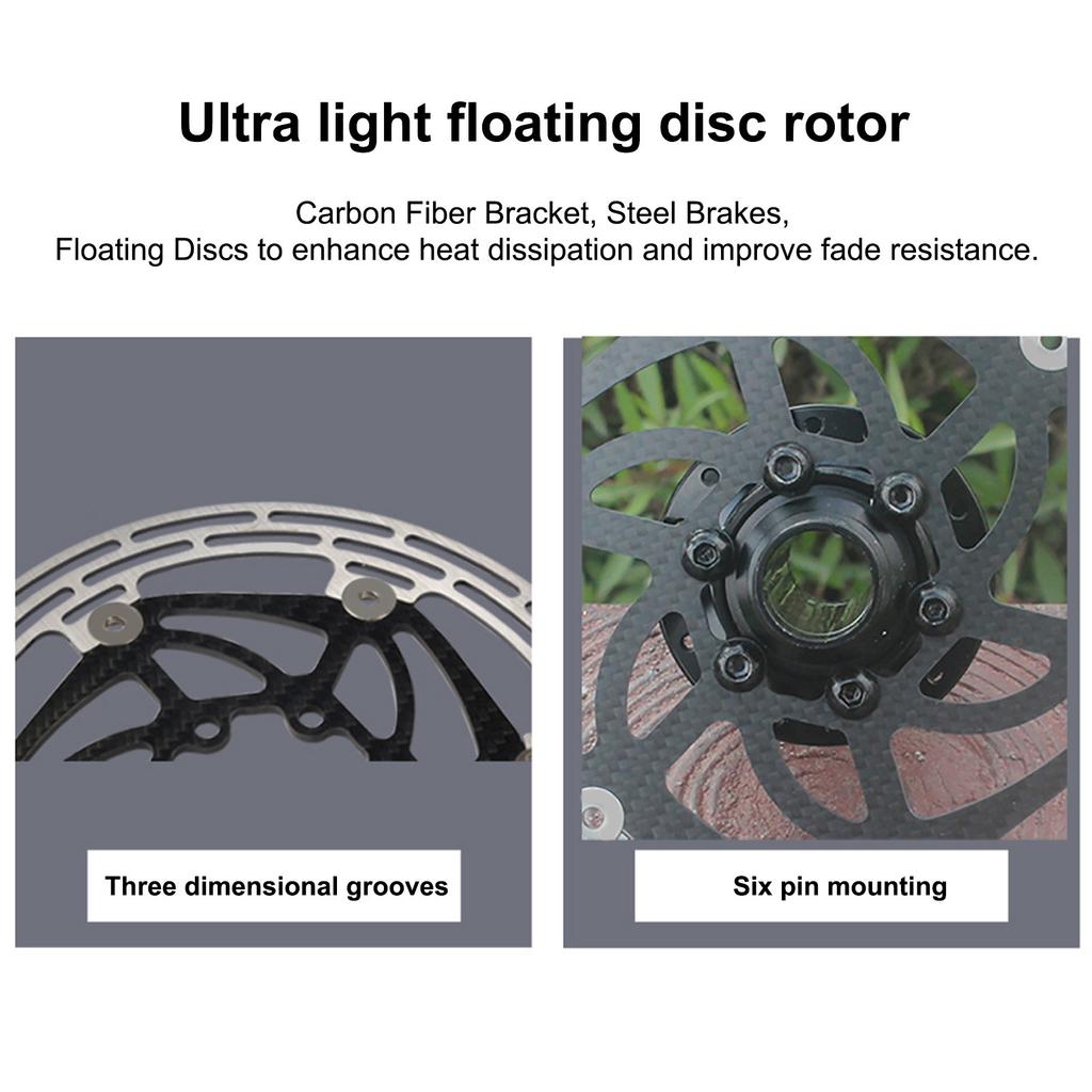 Bike Brake Disc Rotor Heat Dissipation Lightweight Carbon Fiber Steel with 6 Bolts Floating Disc Brake Rotor for Mountain Bike Road Bike