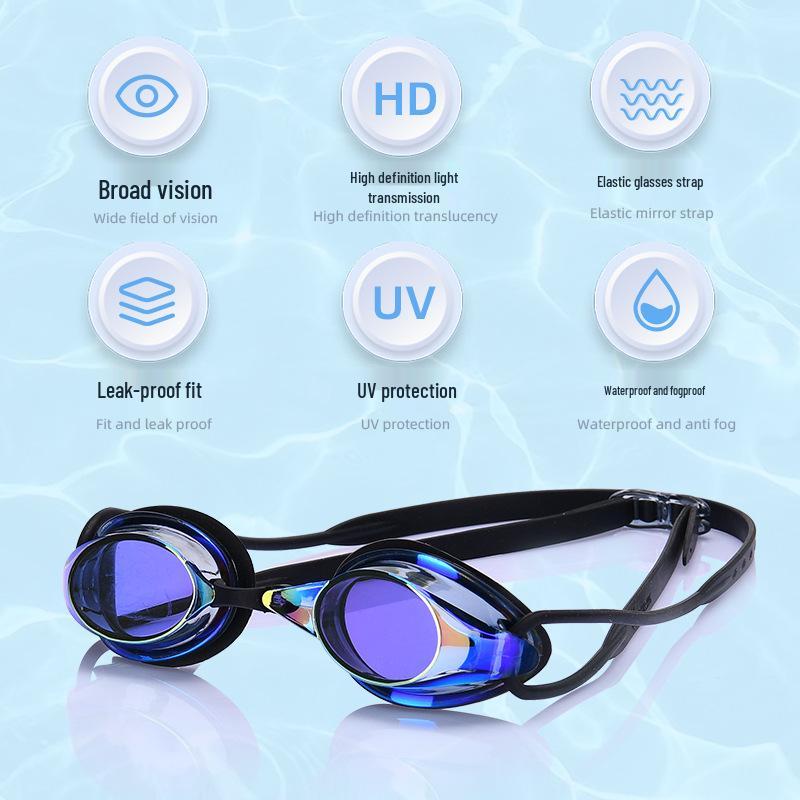 High-Definition Waterproof Anti-Fog Color-Plated Racing Swimming Goggles