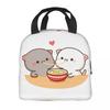 Custom Peach And Goma Mochi Cat Eating Ramen Thermal Insulated Lunch Bags Women Portable Lunch Container Travel Storage Food Box