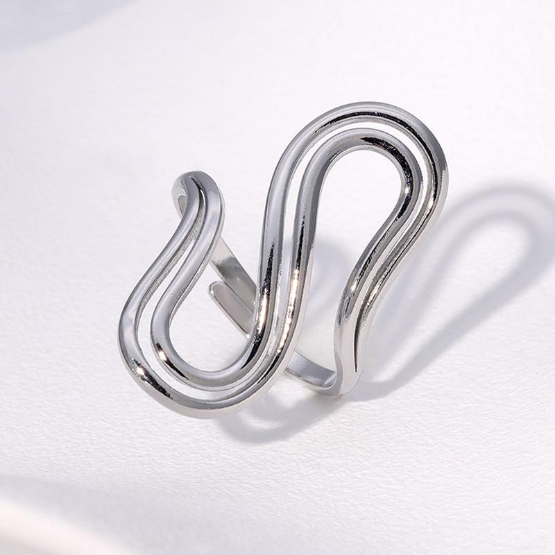 Stainless Steel Unique Double S-Shaped Opening Rings for Women Men 18K Gold Color Stylish Anti Allergenic Waterproof Jewelry