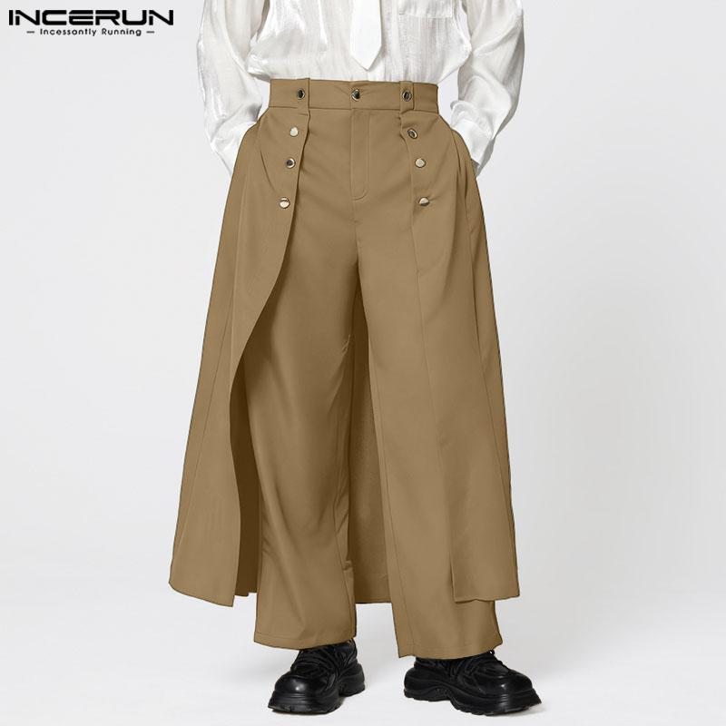 INCERUN Spring Men Zip-up Waist Double Layers Casual Long Pants Trousers