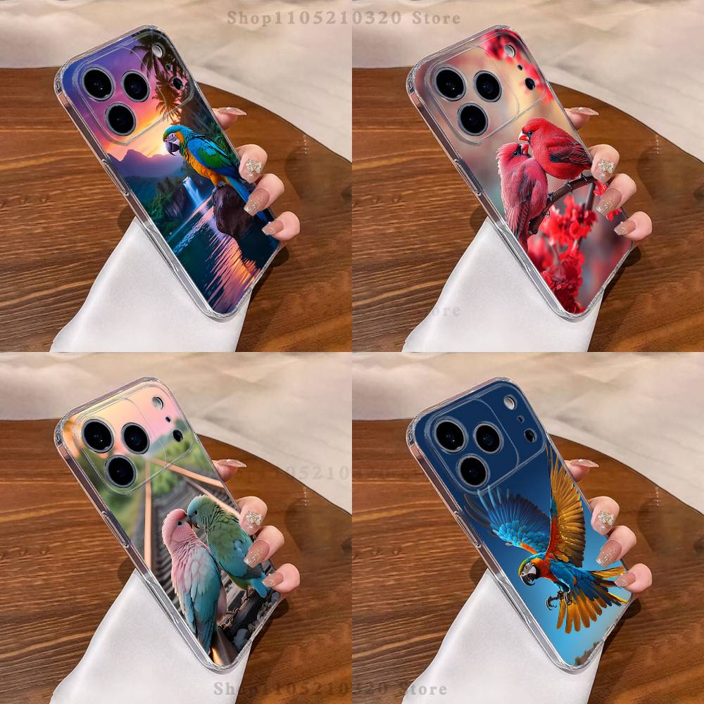 Birds Animal Parrot Phone Case For iPhone 17,16,15,14,13,12,11 Pro,Max,Plus,XR,Mini,E Clear Full-coverage Soft Cover