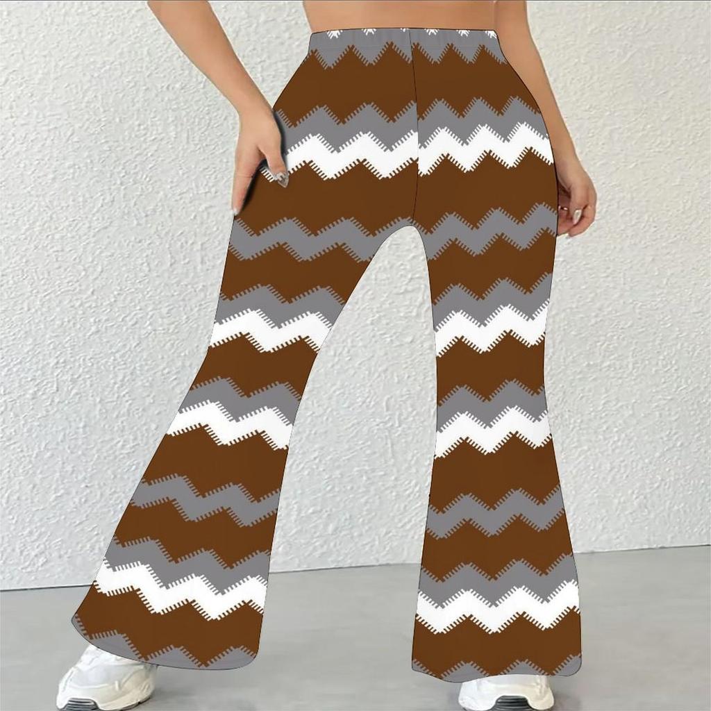 Women's Casual High Waist Flare Pants, Geometric Pattern Print Streetwear Bell Bottom Trousers