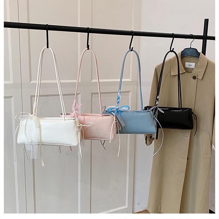 Women's Faux Leather Bowknot Underarm Bag Korean Small Square Shoulder Clutch Fashionable Handbag