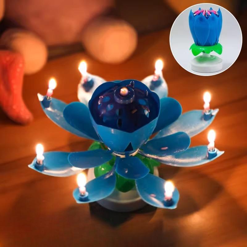 New Lotus Birthday Candle Cake Decorations Creative Blossom Singing Music Surprise Rotating Candle Small Ornaments