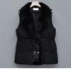 Winter Cotton Fur Integrated Down Vest Womens Puffer Vest Stand Collar Button Down Padded Jacket with Drawstring Waistcoat