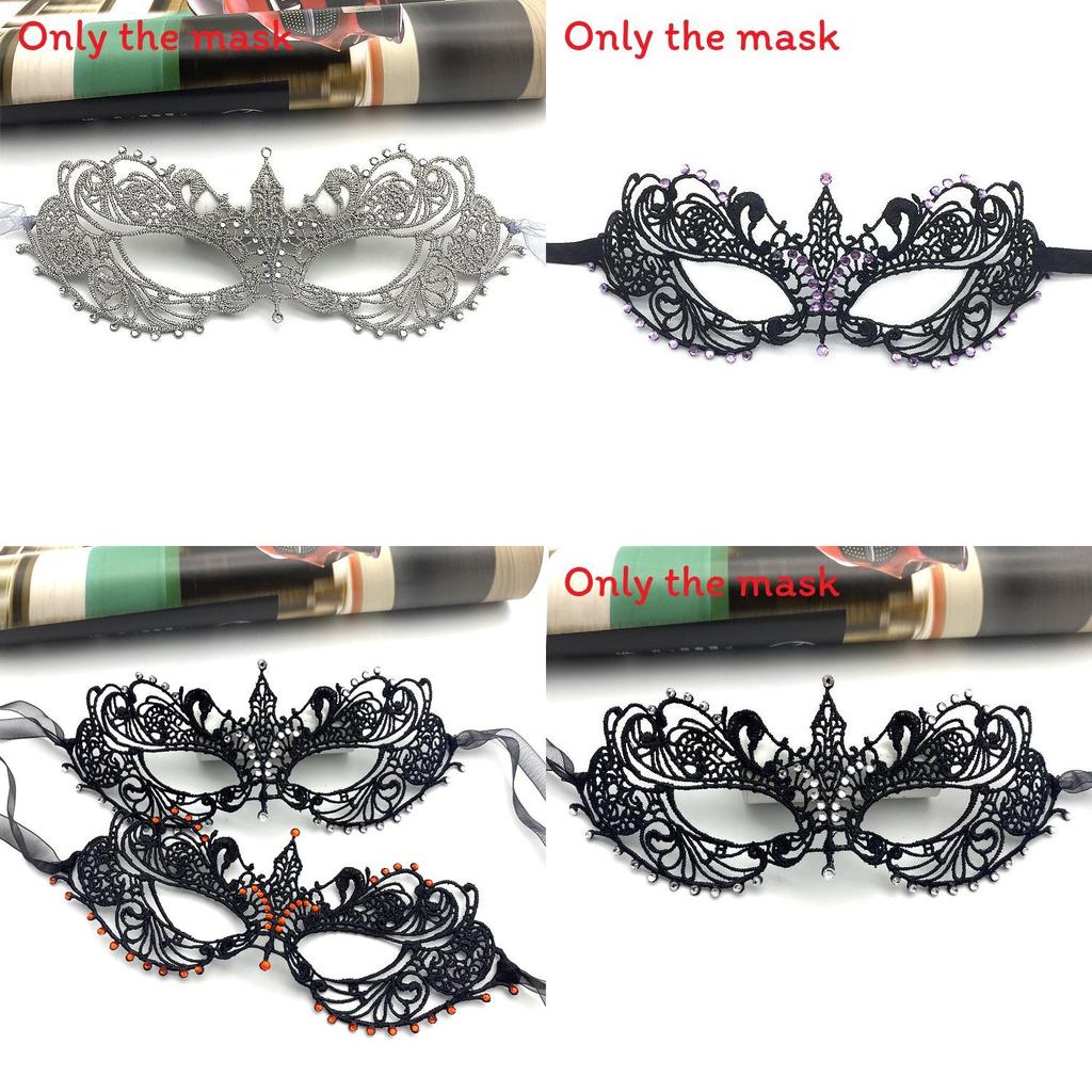 Halloween Lace Mask With Rhinestones For Costume Party And Kids Adults