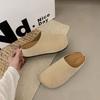 Lazy wind frosted leather Birkenstock bag head slippers autumn and winter lazy people without heels wear thick-soled slippers