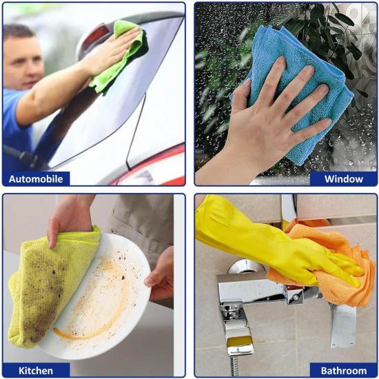 Microfiber Cleaning Cloths (12-Pack), 14" X 14", Ultra Absorbent, Lint-Free, Streak-Free, Reusable, Ideal For Car, Kitchen, Window, And Household