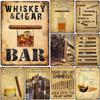 Letreros de Chapa Metálica Whisky Cigar Bar Decoración de Pared Placa Póster de Arte Vintage Pintura de Hierro para Cueva de Hombre Hogar Cafetería Jardín Club Bar