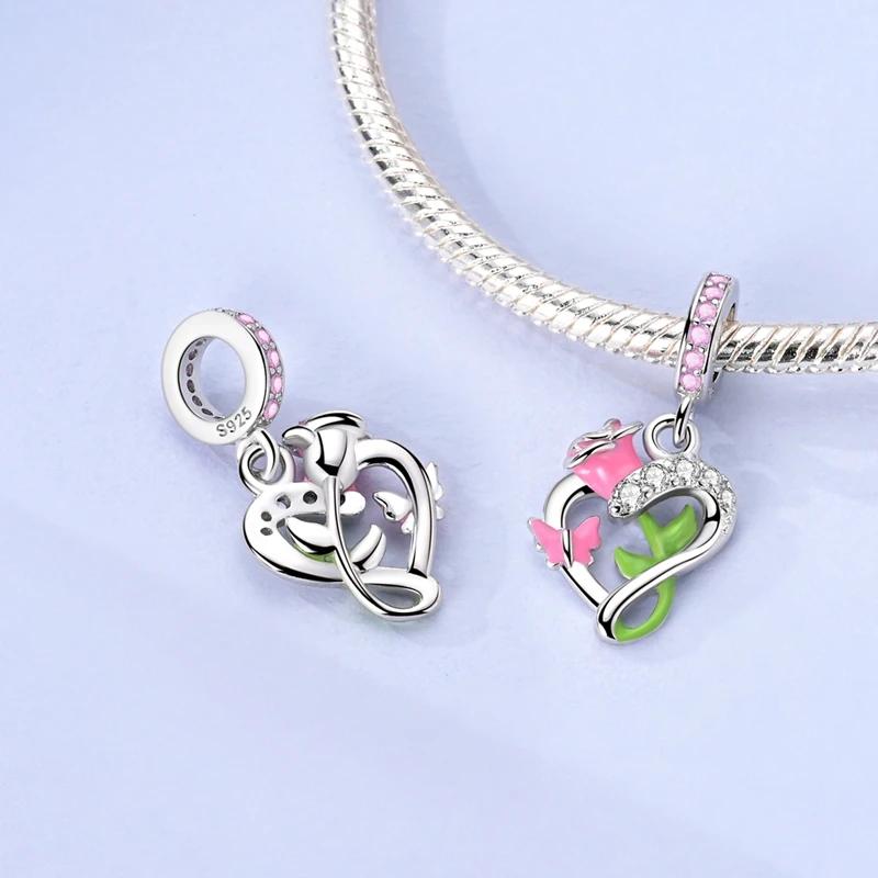 Genuine Charm Copper Rose Butterfly Heart-Shaped Pendants Fits Charm Plata Bracelet For Women Women Jewellery Crafting Do-It-Yourself