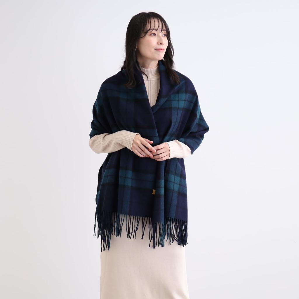 Moonbat miel Cashmere Cashmere Check 60cm Wide x 190cm Warm for Gift for Cashmere Navy 100% Scarf, Women's, Washable, Large, Thick, Stole, Pattern,