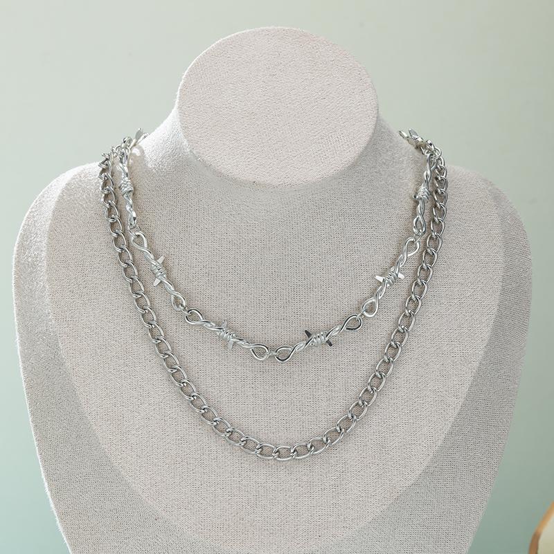 

Gothic Punk Style Copper Color Chain Thorny Double Layered Necklace, Fashionable Accessories for Men and Women, Zircon