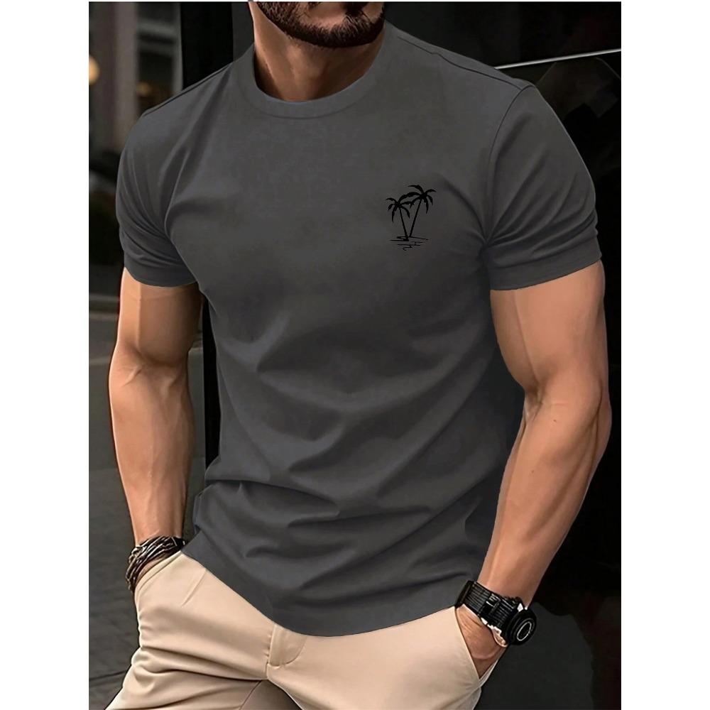 Men's Summer Fashion Casual Loose Sports Fashion Coconut Tree Print Round Neck Short Sleeved T-shirt Top