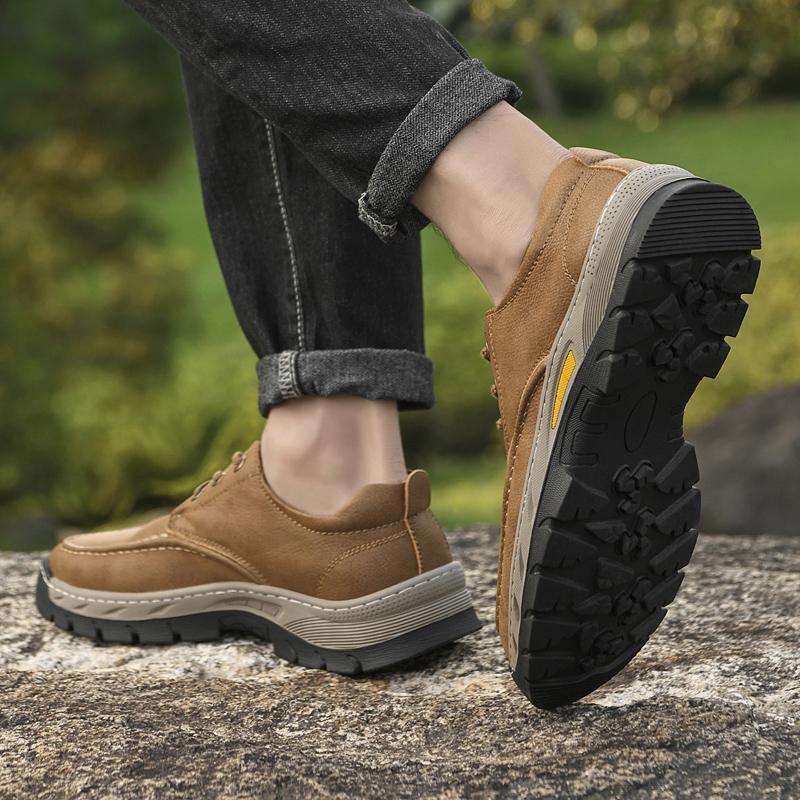 Fashion Outdoors Lace-up Shoes Man Non-Slip Casual Leather Shoes for Men Wear Resistant Walking Hiking Footwear Classic Comfy Climbing