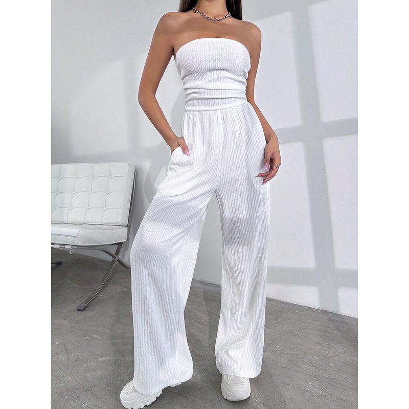 2025 European and American Sexy Sexy Tube Top Jumpsuit Women's Summer New Arrival Silm Slim Looking Easiest for Match Casual Wide-Leg Trousers