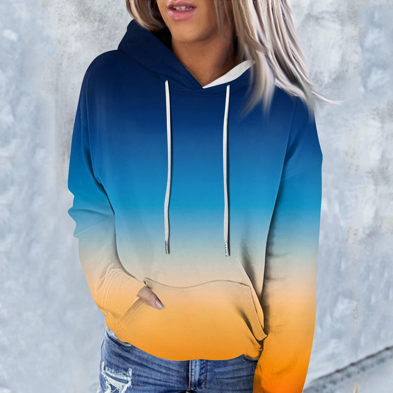

Женская модная повседневная толстовка с капюшоном и градиентным принтом с длинным рукавом XXL синий