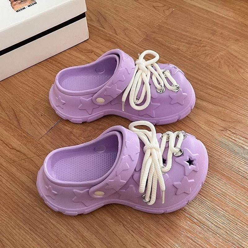 

Fashion Women Platform Sandals Leisure DIY Laceup Clogs Thick Sole Summer Garden Shoes Cute Star Style Female Daily Street Slippers 36-37 фиолетовый