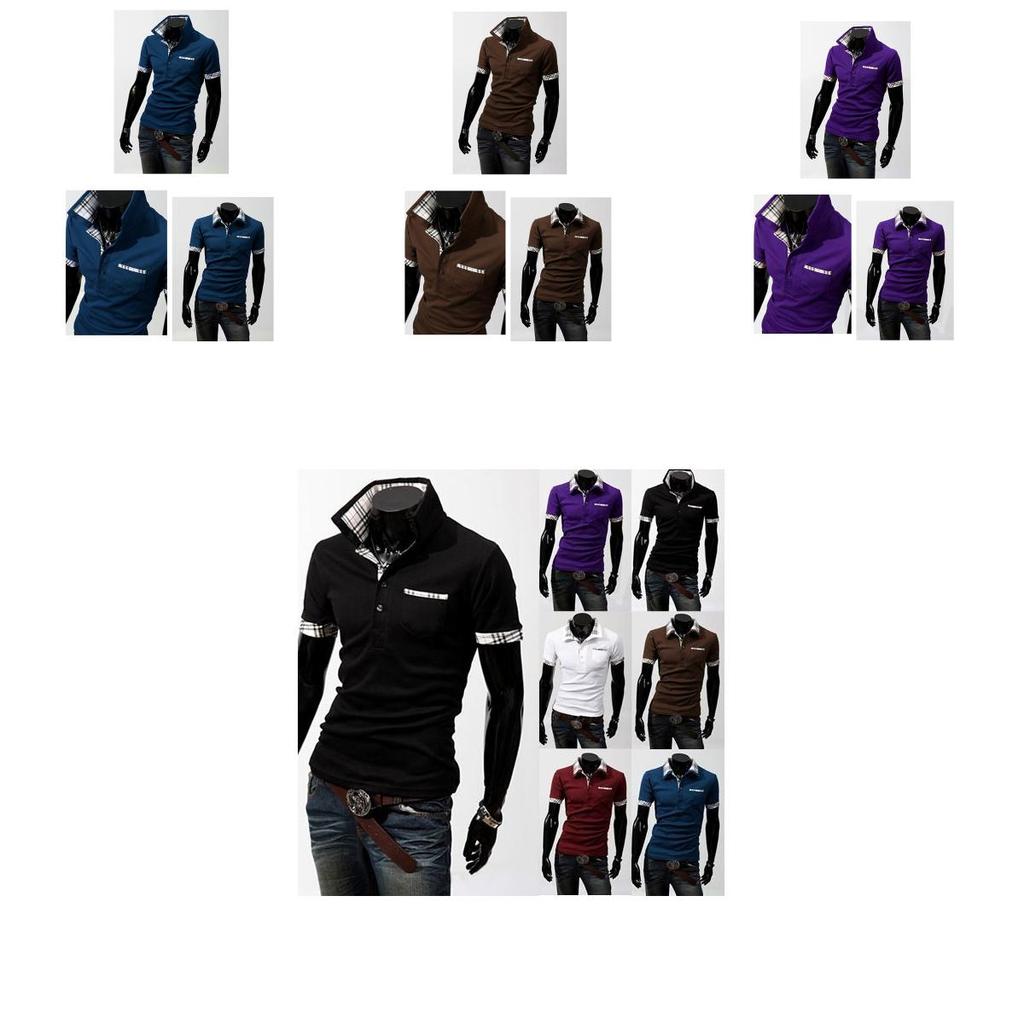 Hommes Fine Polo Chemise Coton Dcontract Manches Courtes Tshirt Carreaux Lgant Et Confortable Pour Homme