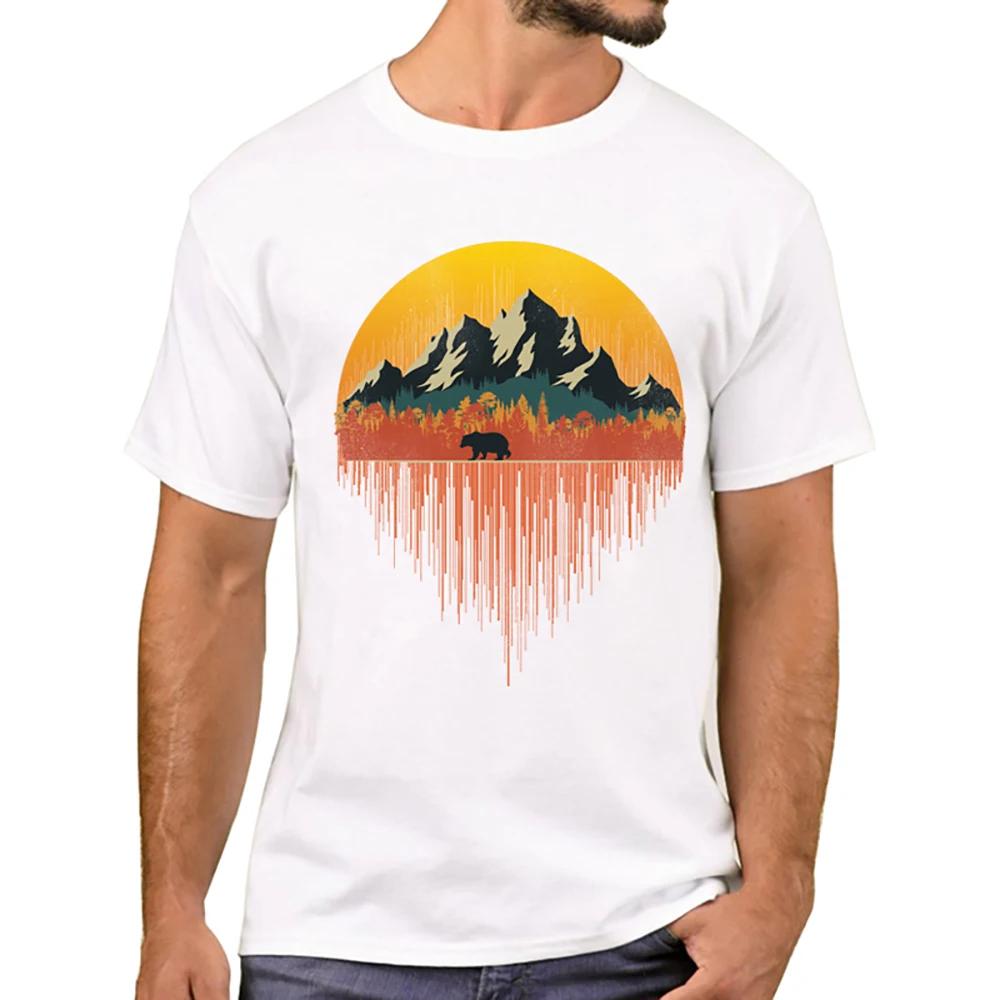 TEEHUB Mountain Sunset Brushstrokes Men T-Shirt African Safari Sunset T Shirts Short Sleeve Tshirts Geometric Harajuku Tee
