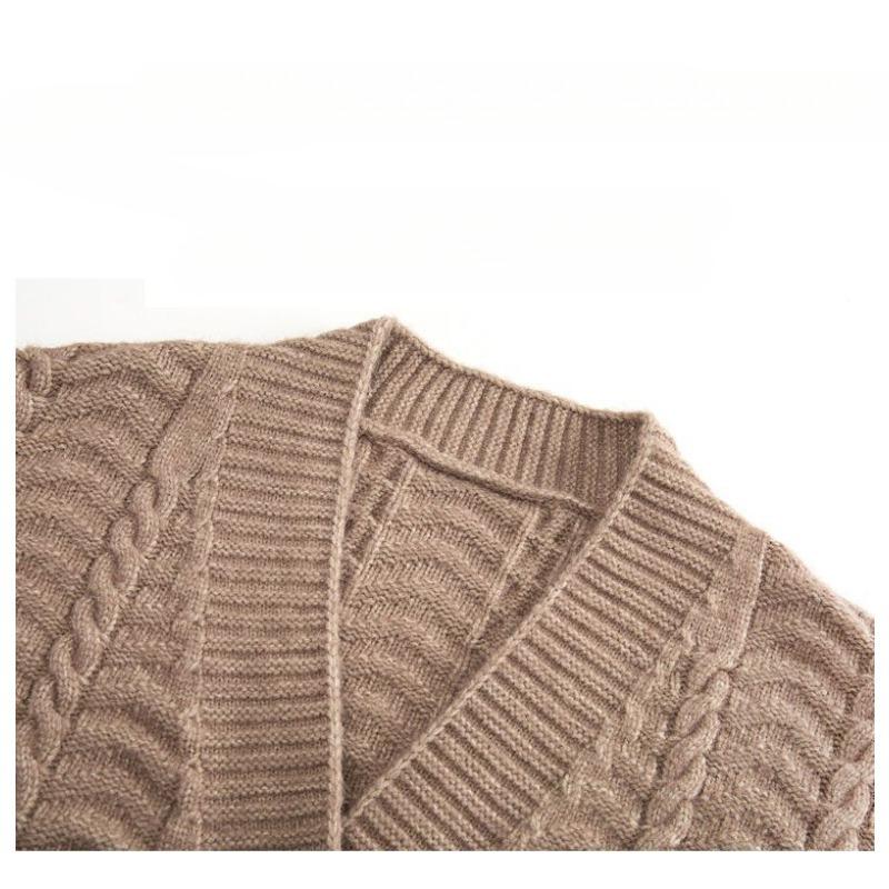 Herbst V-Ausschnitt Langer Strickjacken Pullover Jacke Damen Strickwaren Damen Langarm Lässig Lockerer Pullover Mantel