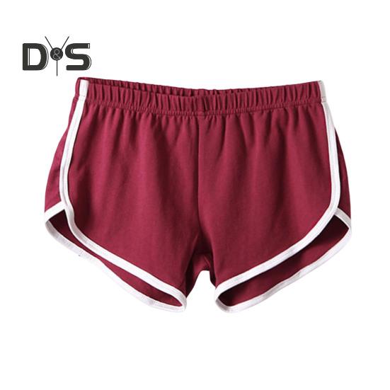

Женские спортивные шорты с эластичной талией, мини-шорты для йоги, однотонные суперкороткие брюки, легкие пляжные брюки, спортивные шорты S вино красного