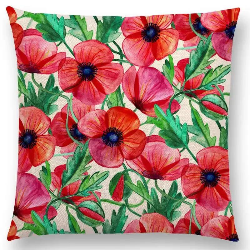 New Full Of Vitality Leaf  Flower Kingdom Beautiful Floral Painting Retro Gorgeous Cushion Cover Sofa Throw Pillow Case
