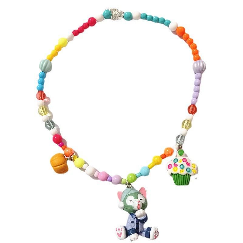 Colorful Cartoon Beaded Choker Necklace for Children Featuring Duffy Bear, ShellieMay, and StellaLou with Painter Hat.