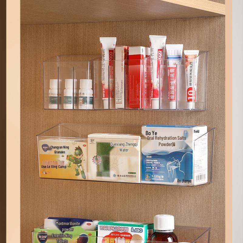 Wandmontierte lochfreie Badezimmer-Aufbewahrungsbox für Lippenstifte und Augenbrauenstifte - Neues transparentes PET-Modell mit Fächern