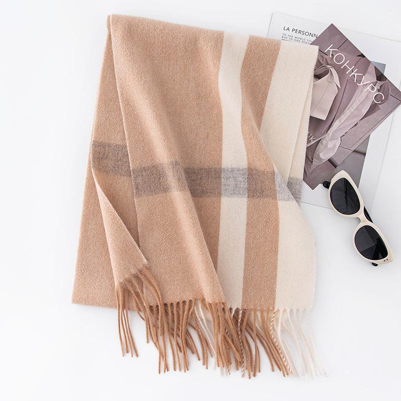 Pure Lamb Wool Scarf for Women in Winter Versatile Plaid Couple Warm High End Men's Scarf