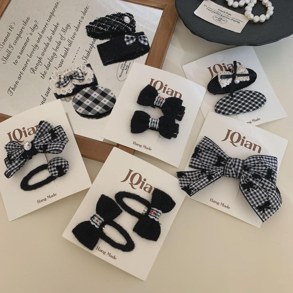 Korean Black Fabric Flower Bow Hairpin for Girls - Autumn/Winter