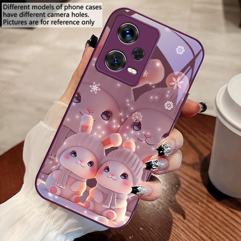 Cute pink twin rabbits For Redmi Note 10 10T 11 12 13 14 11T 11S 12 14 Pro Plus A4 14C A3 A3x K40 Gaming Tempered Phone Case