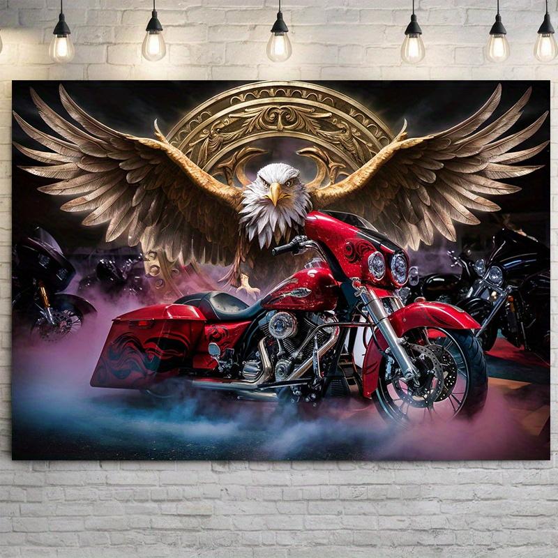 1 Piece Motorcycle Eagle Pattern TapestryPolyester Material Trendy Choice for Living Room Decoration with Installation Kit 74x94cm(29x37in)