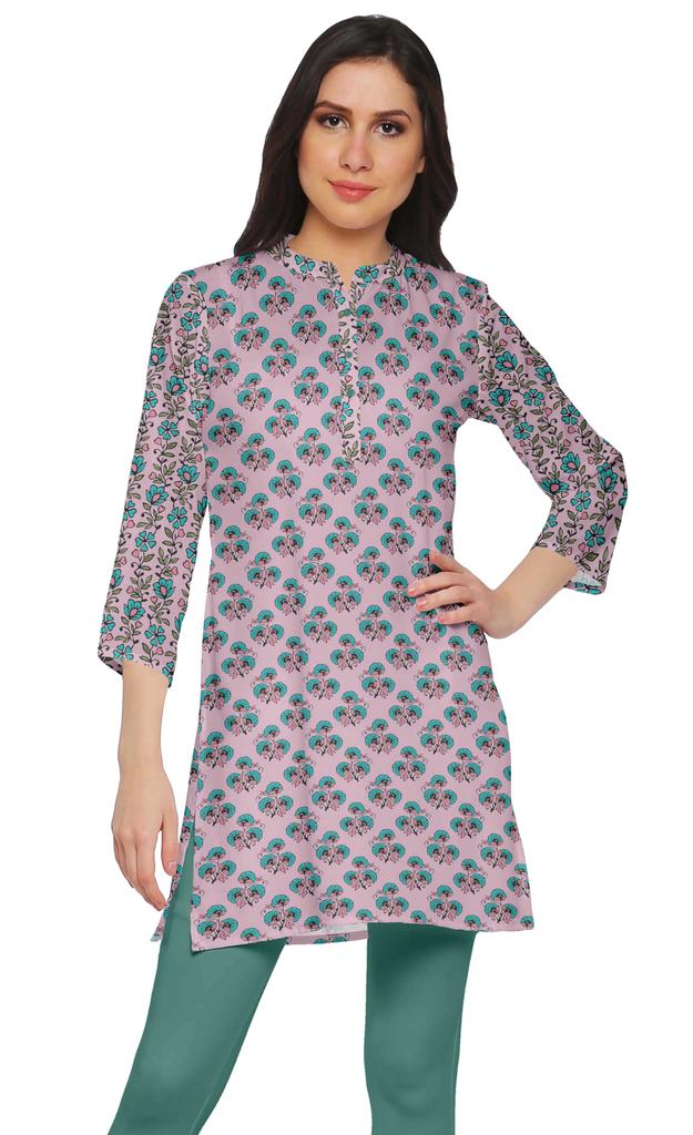Moomaya Printed Side Slit Short Kurta Tunic For Women Summer Wear Ladies