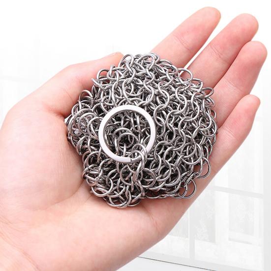 Square Stainless Steel Cast Iron Skillet Cleaner with Hanging Ring Practical Efficient Chainmail Cleaning Scrubber Kitchen Accessories