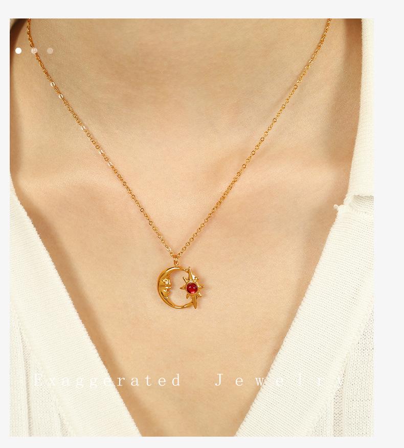 Hollow Star & Moon Opal Pendant Necklace - Luxury Clavicle Chain Jewelry