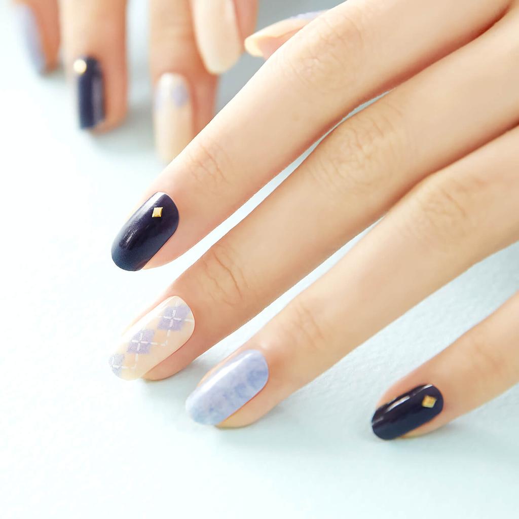 Warm-Tone Nail Stickers 24pcs | Self-Adhesive Strips, Caramel&Plaid Mix, Quick 5-Min Manicure