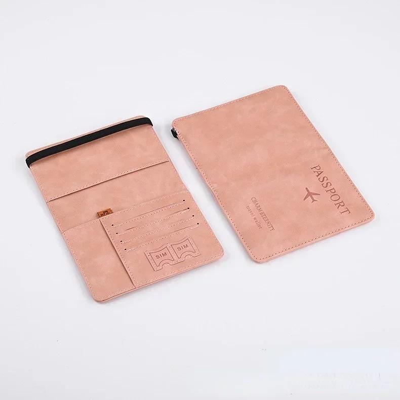 Elastic Band Leather Passport Cover for Cards Travel Passport Holder Wallet Document Organizer Case Men Women