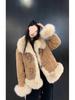Women's Retro Padded Denim Jacket with Faux Fur Collar and Thickened Cotton Coat