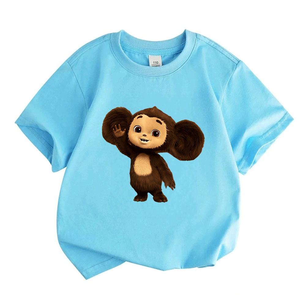 Cute Cheburashka Printed Kids Unisex Crew Neck Short Sleeve T Shirt, 100% Cotton Soft Casual Tees for Boys Breathable Lightweight Summer Basic Tops